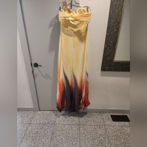 Tony Bowls Yellow Strapless Evening Dress